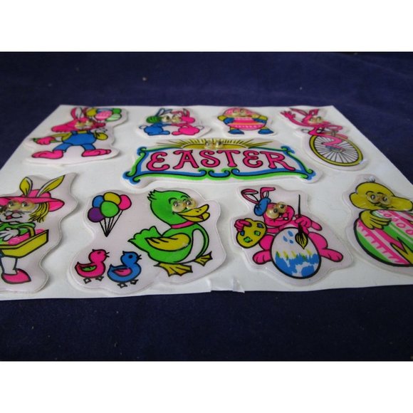 Neon Easter Puffy Stickers Google Eyes Vintage Single Open Sheet GUC - Picture 4 of 16